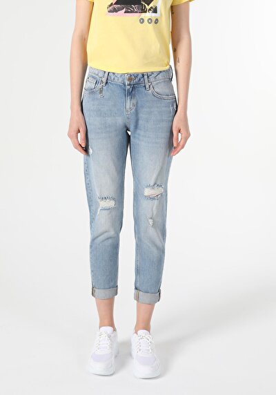 Image de 893 Julia Pantalon Bleu Tapered Leg En Boyfriend Fit Femme