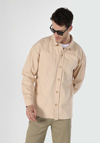Image de Shırt À Manches Longues Beige Oversize Fit Homme