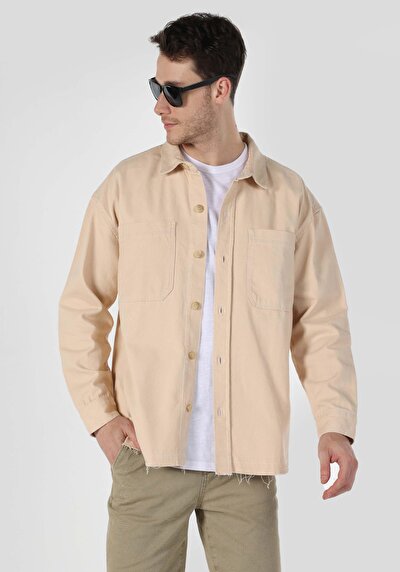 Image de Shırt À Manches Longues Beige Oversize Fit Homme