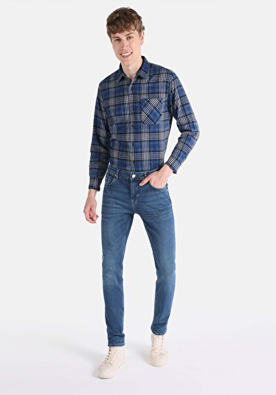 Image de 044 Karl Pantalon Bleu Straight Leg Low Rise En Straight Fit Homme