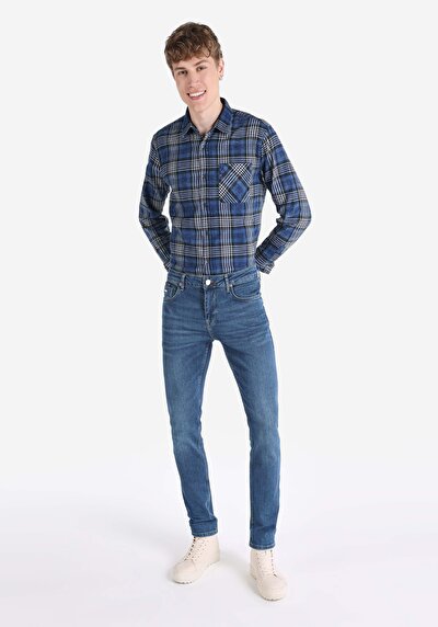 Image de 044 Karl Pantalon Bleu Straight Leg Low Rise En Straight Fit Homme