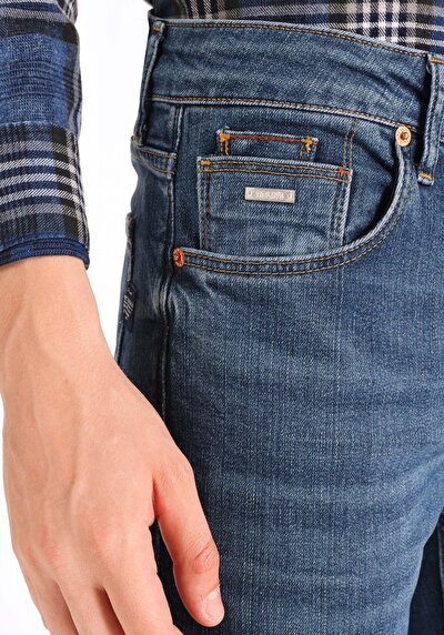 Image de 044 Karl Pantalon Bleu Straight Leg Low Rise En  Straight Fit Homme