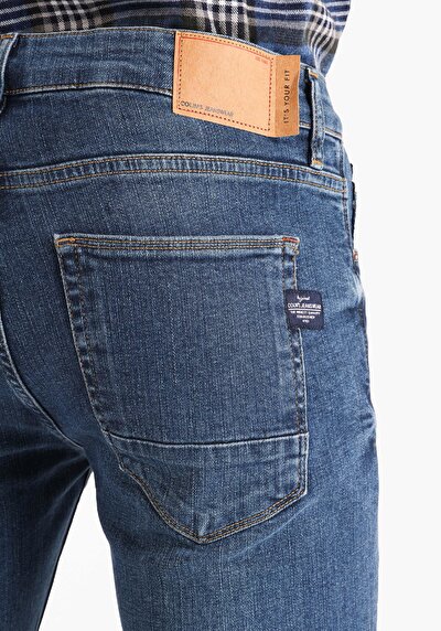 Afficher les détails de 044 Karl Pantalon Bleu Straight Leg Low Rise En  Straight Fit Homme