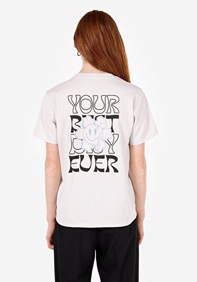 Image de T-shirt À Manches Courtes Blanc Regular Fit Imprimé Femme