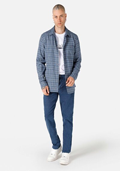 Image de Pantalon Bleu Düz Paça Medium Rise En Straight Fit Homme