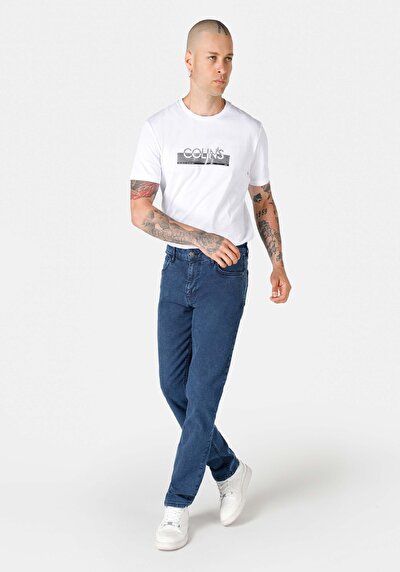 Image de Pantalon Bleu Düz Paça Medium Rise En Straight Fit Homme