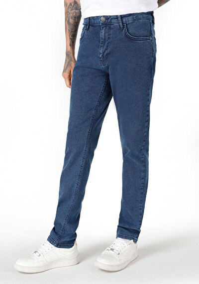 Image de Pantalon Bleu Düz Paça Medium Rise En  Straight Fit Homme