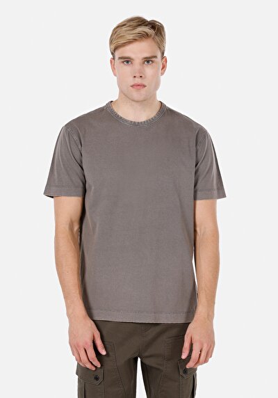 Image de T-shirt À Manches Courtes Marron Comfort Fit Droit Homme