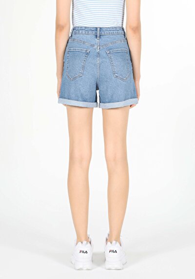 Image de Short Bleu Clair Mom Fit Femme