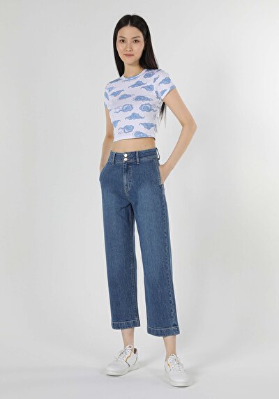Image de 970 Berry Pantalon Denim Wide Leg En Regular Fit Femme