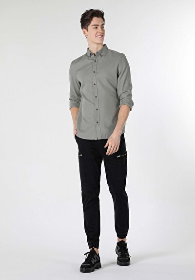 Image de Chemise À Manches Longues Vert Slim Fit   Homme
