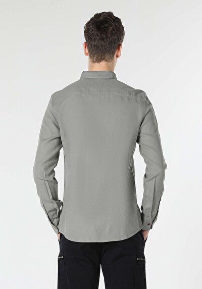 Image de Chemise À Manches Longues Vert Slim Fit   Homme