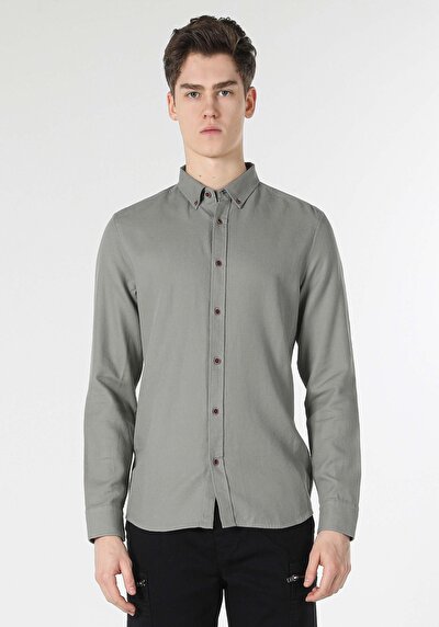 Image de Chemise À Manches Longues Vert Slim Fit   Homme