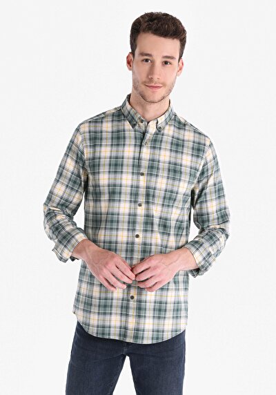 Image de Chemise À Manches Longues Vert Slim Fit   Homme