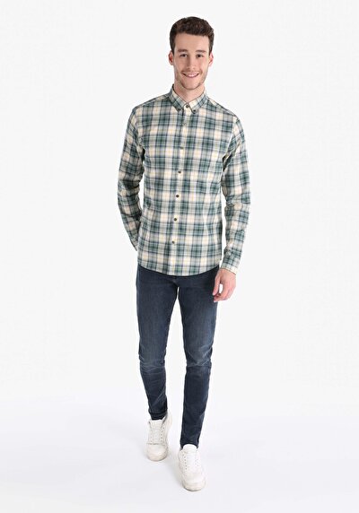 Image de Chemise À Manches Longues Vert Slim Fit Homme