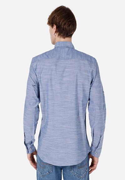 Afficher les détails de Chemise À Manches Longues Bleu Regular Fit Droit Popeline Homme