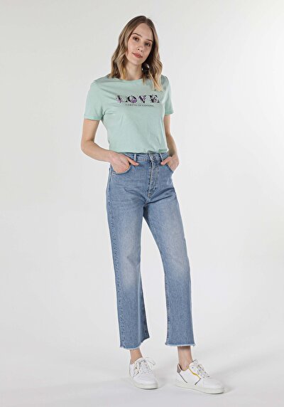 Image de 900 Laris Pantalon Bleu Straight Leg En Regular Fit Femme