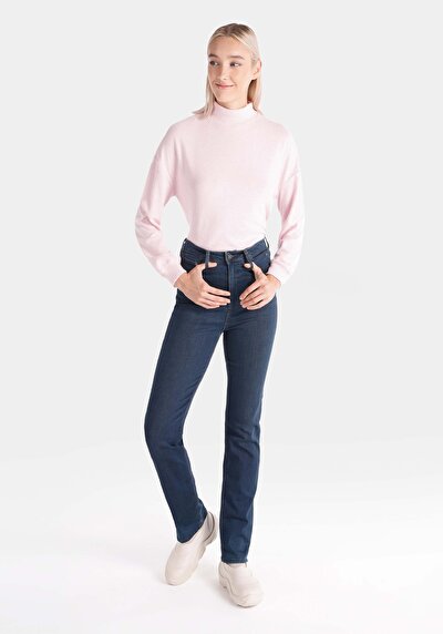 Image de 792 Mila Pantalon Bleu Foncé Slim Straight Leg Medium Rise En Jean Regular Fit Femme