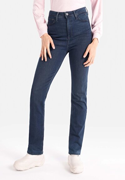 Image de 792 Mila Pantalon Bleu Foncé Slim Straight Leg Medium Rise En Jean Regular Fit Femme