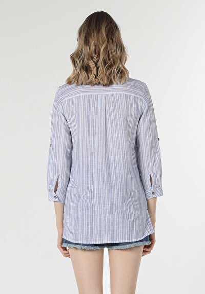 Image de Chemisier À Manches Longues Bleu Regular Fit Femme