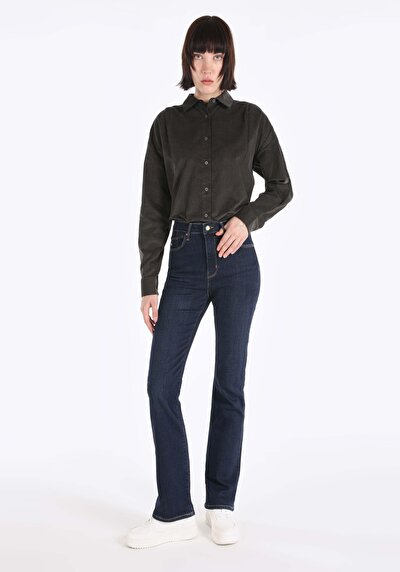 Image de 797 Adel Pantalon Bleu Flare High Rise En Slim Fit Femme