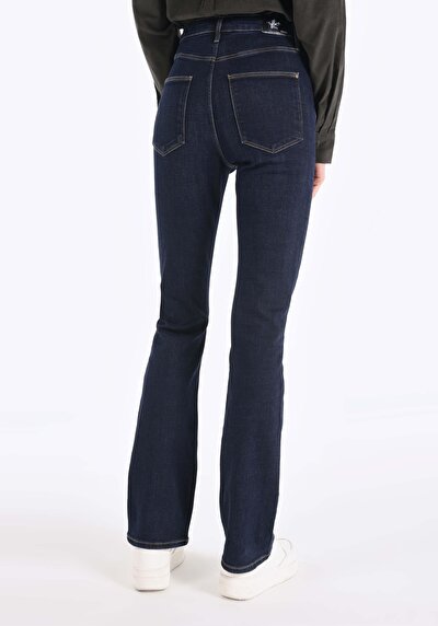 Image de 797 Adel Pantalon Bleu Flare High Rise En Slim Fit Femme