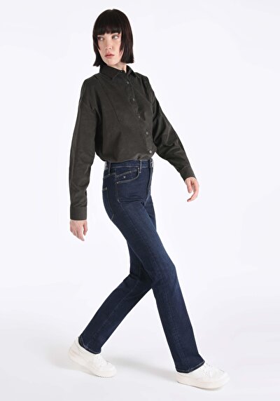 Image de 797 Adel Pantalon Bleu Flare High Rise En Slim Fit Femme