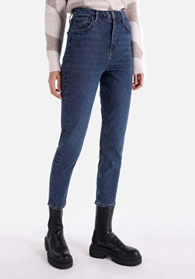 Image de 891 Maya Pantalon Bleu Tapered Leg Medium Rise En Slim Fit Femme