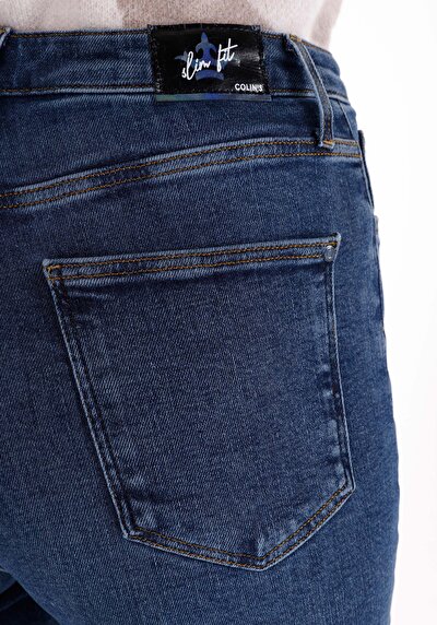 Afficher les détails de 891 Maya Pantalon Bleu Tapered Leg Medium Rise En  Slim Fit Femme