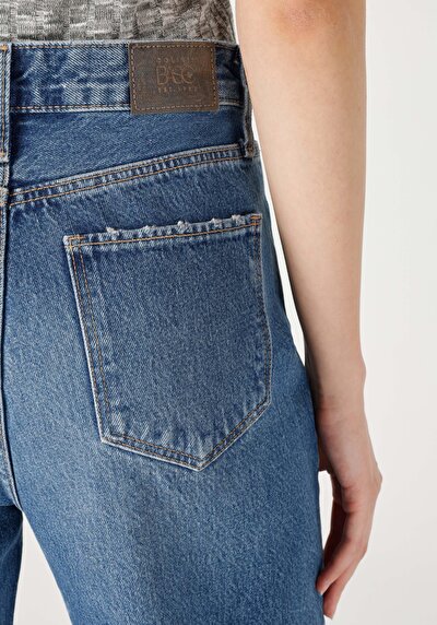 Afficher les détails de 970 Berry Pantalon Bleu Wide Leg High Rise En Jean Regular Fit Femme