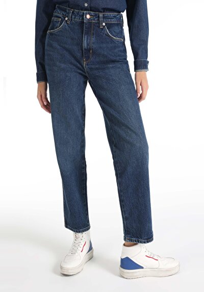 Image de 884 Lauren Pantalon Bleu Straight Leg High Rise En Straight Fit Femme