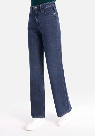 Afficher les détails de 970 Berry Pantalon Denim Wide Leg High Rise En  Regular Fit Femme