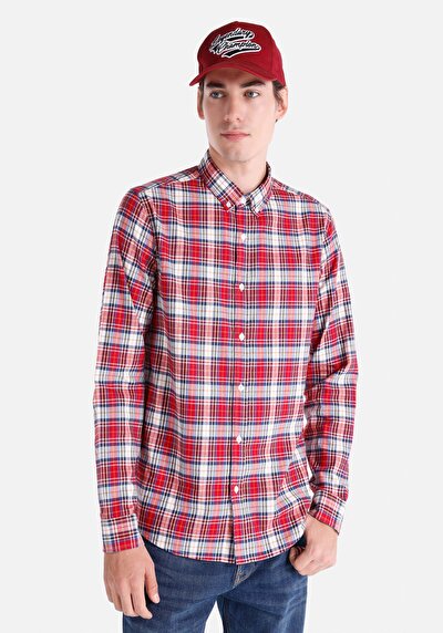 Image de Chemise À Manches Longues Rouge Slim Fit   Homme