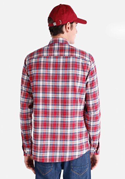 Image de Chemise À Manches Longues Rouge Slim Fit Homme