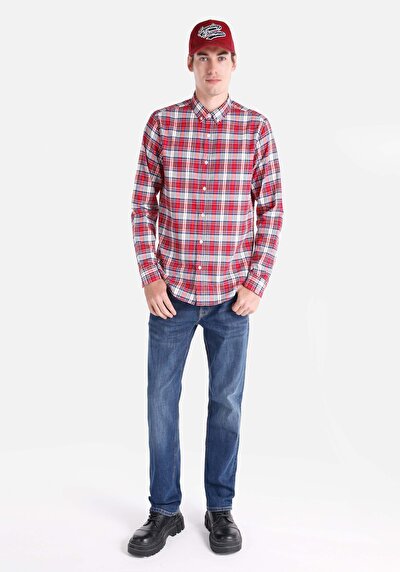 Image de Chemise À Manches Longues Rouge Slim Fit Homme