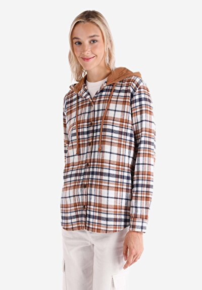 Image de Chemise À Manches Longues Marron Regular Fit Plaid Sergé Femme