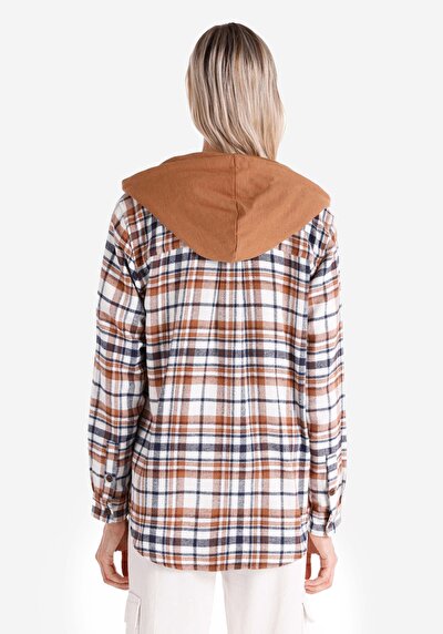 Image de Chemise À Manches Longues Marron Regular Fit Plaid Sergé Femme