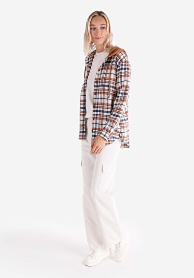 Image de Chemise À Manches Longues Marron Regular Fit Plaid Sergé Femme