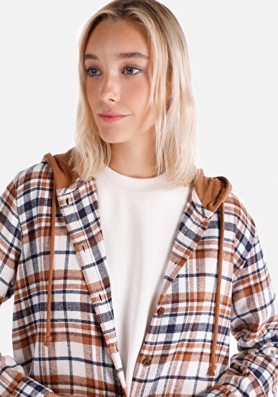 Image de Chemise À Manches Longues Marron Regular Fit Plaid Sergé Femme