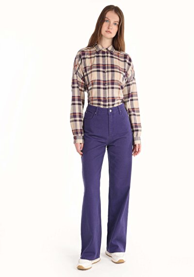 Image de Pantalon Violet Wide Leg En Regular Fit Femme