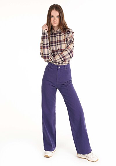 Image de Pantalon Violet Wide Leg En Regular Fit Femme