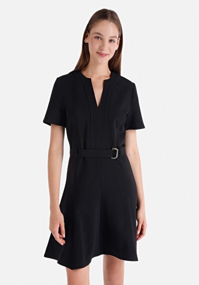 Image de Robe Noir Regular Fit Manches Courtes Mdi Oxford Femme