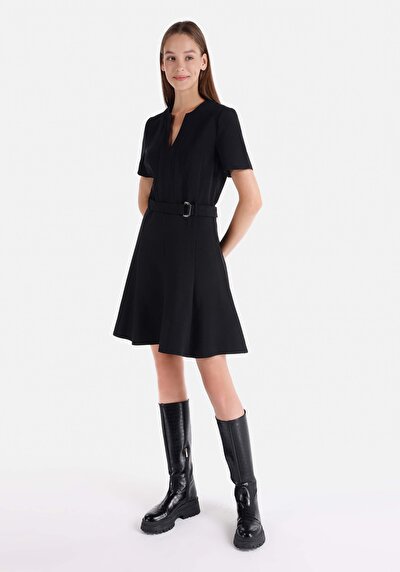 Image de Robe Noir Regular Fit Manches Courtes Mdi Oxford Femme