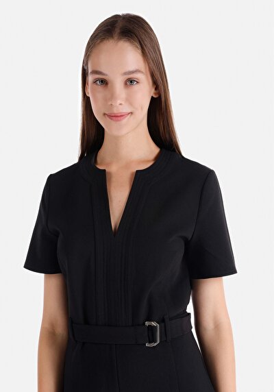 Image de Robe Noir Regular Fit Manches Courtes Mdi Oxford Femme
