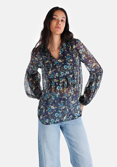 Afficher les détails de Chemisier À Manches Longues Multicolou Regular Fit Femme