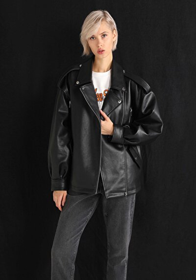 Image de Veste Pu Noir Regular Fit Femme