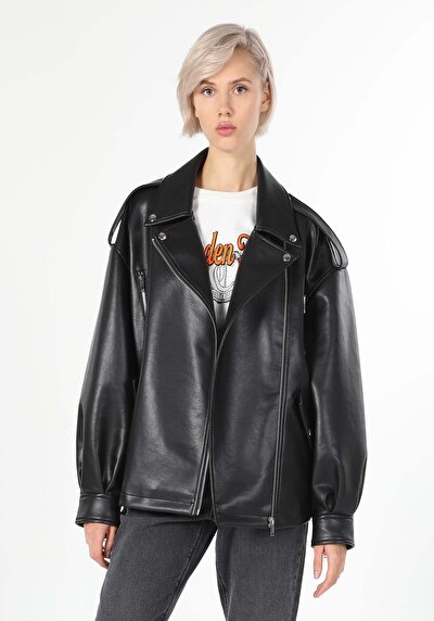 Image de Veste Pu Noir   Regular Fit Femme