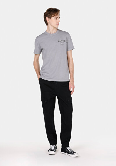 Image de Pantalon Noir Lastikli Medium Rise En Gabardine Slim Fit Homme