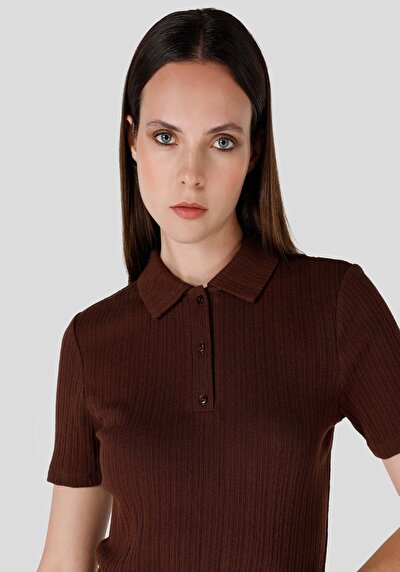 Image de T-shirt À Manches Courtes Marron Slim Fit  Femme
