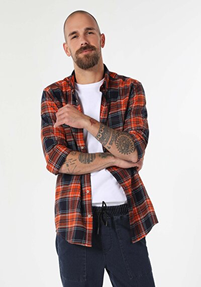 Image de Chemise À Manches Longues Orange Regular Fit Homme